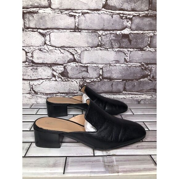 Lewit Black Leather Slip On Block Heel Mules Dress Shoes Women’s Sz 37.5EU/7M US - Picture 5 of 16